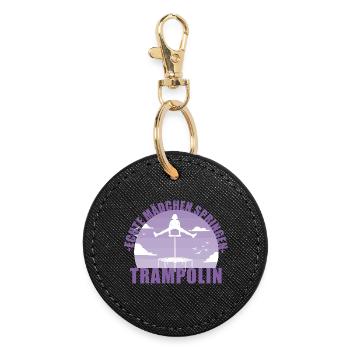 Echte Mädchen springen Trampolin Geschenk - Runder Schlüsselanhänger - Schwarz - Vorne
