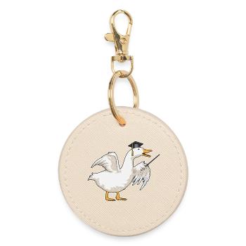 Duck Teacher Pointing Stick School - Round Keyring - oyster - Front