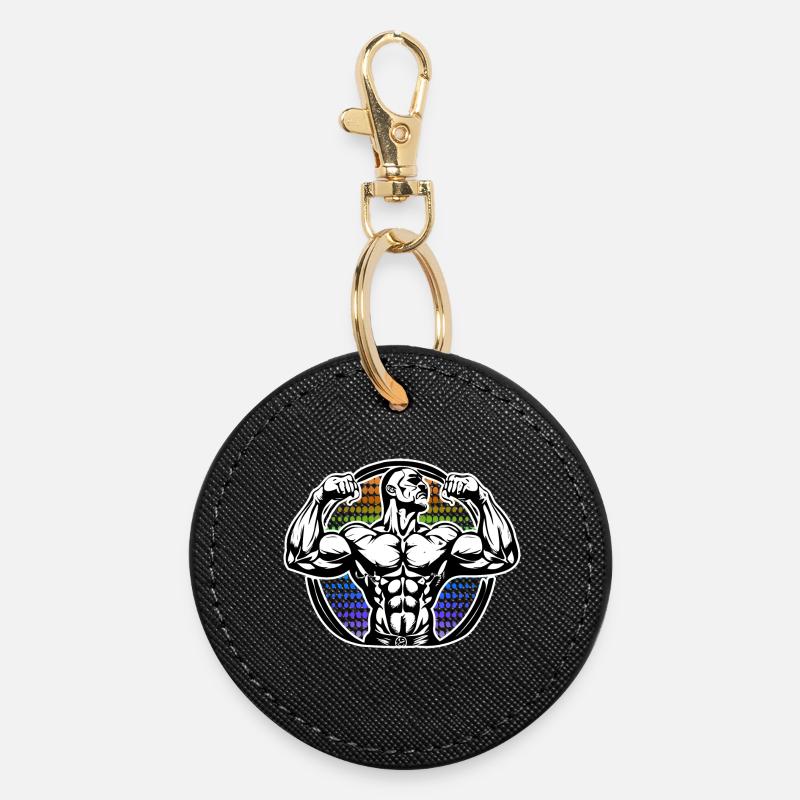 Power Figure in Rainbow Halos Bodybuilder - Round Keyring - black
