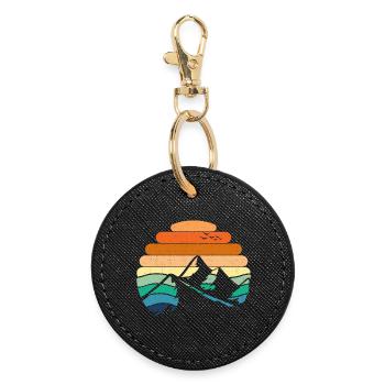 Mountain Landscape Sunset - Round Keyring - black - Front