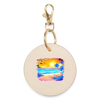 Sommer Sonnenuntergang Strand Aquarell - Runder Schlüsselanhänger - Auster - Vorne