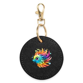 Drôle de poisson coloré - Porte-clés rond - noir - Devant