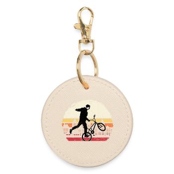 Sunset BMX Wheelie Silhouette - Runder Schlüsselanhänger - Auster - Vorne