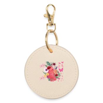 Cœur fleurs et papillons - Porte-clés rond - huître - Devant