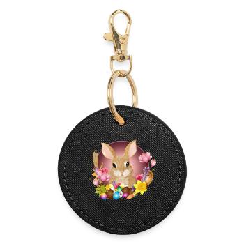 Osterkranz & Ostereier mit Kaninchen als Osterhase - Runder Schlüsselanhänger - Schwarz - Vorne