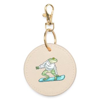 Frosch Snowboarder Snowboard - Runder Schlüsselanhänger - Auster - Vorne