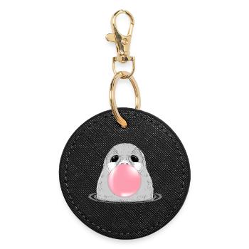 Seal with bubble gum – Funny animal motif - Round Keyring - black - Front