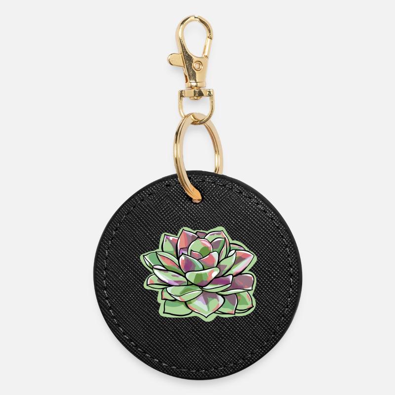 Echeveria Fat Leaf Rosette Succulent - Round Keyring - black