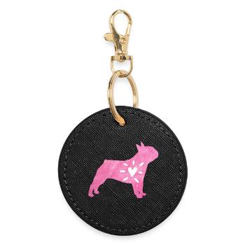 Carlin Coeur Amour Chien Fourrure Wauwau Rose Animal Amour - Porte-clés rond - noir - Devant