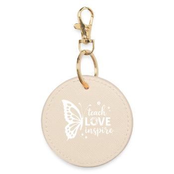 Empowering Butterfly Motif with Inspirational Text - Round Keyring - oyster - Front