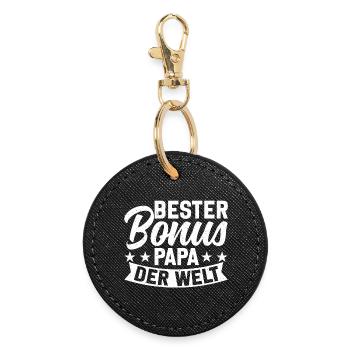 Bester Bonus Papa Der Welt - Runder Schlüsselanhänger - Schwarz - Vorne