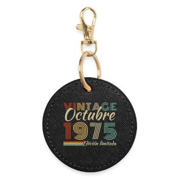 Oktober 1975 Vinatge Retro Geburtstagsgeschenk - Runder Schlüsselanhänger - Schwarz - Vorne