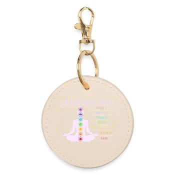Crystal Reiki Energy Chakra Reiki Yoga - Round Keyring - oyster - Front
