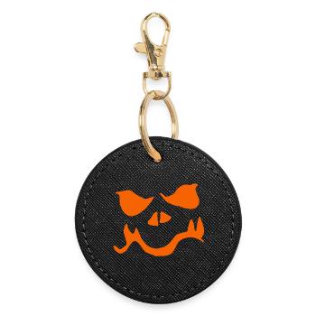 Minimalist Pumpkin Face Halloween - Round Keyring - black - Front