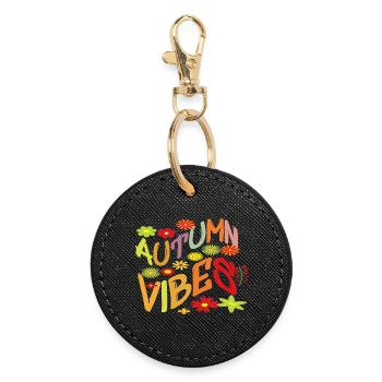 Autumn Vibes Floral Pattern Leaves Motif Saying Top - Round Keyring - black - Front