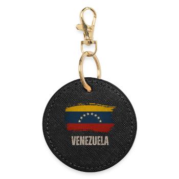 Venezuela Flagge, Vintage Venezuela - Runder Schlüsselanhänger - Schwarz - Vorne