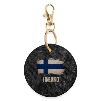Vintage Finland, Finland flag - Round Keyring - black - Front