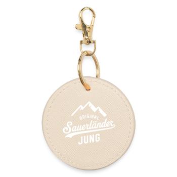 Sauerländer Jung Merch– Stolz aus dem Sauerland - Runder Schlüsselanhänger - Auster - Vorne