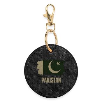 Pakistan Grunge Flag, Pakistani Proud - Round Keyring - black - Front