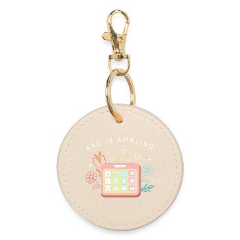 AAC Communication Sign Language SLP - Round Keyring - oyster - Front