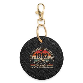 Rétro Décembre 1982 - Cadeau 43 Ans - Porte-clés rond - noir - Devant