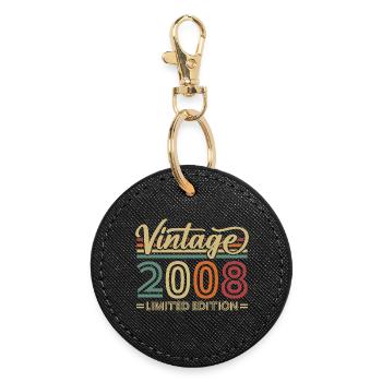 Vintage 2008 Jahrgang Geburtstagsgeschenke Retro - Runder Schlüsselanhänger - Schwarz - Vorne
