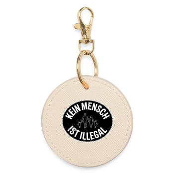 Kein Mensch ist Illegal - Gegen Rechts - Runder Schlüsselanhänger - Auster - Vorne