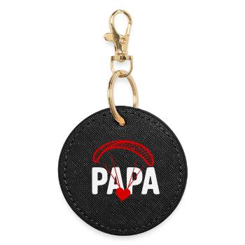Papa Gleitschirm mit Herz - Runder Schlüsselanhänger - Schwarz - Vorne