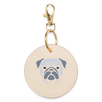 Pug , Dog head - Round Keyring - oyster - Front