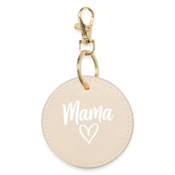 Mama Heart Script Logo - Round Keyring - oyster - Front