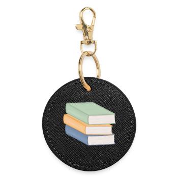 Pastel Colored Stack of Books - Round Keyring - black - Front