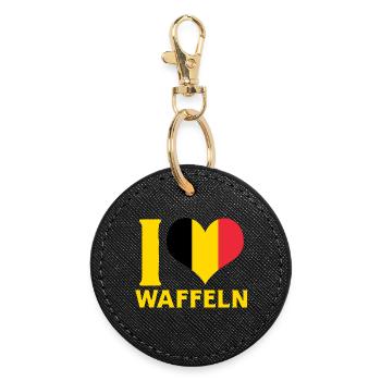 I Love Waffeln Belgium Flag Heart Food Design - Runder Schlüsselanhänger - Schwarz - Vorne