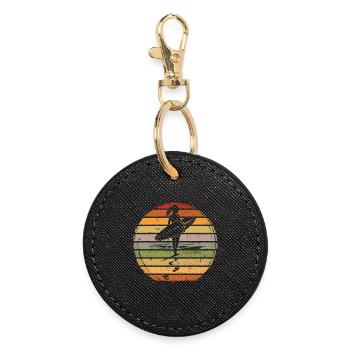 Surferin Mädchen Retro Vintage Sonnenuntergang - Runder Schlüsselanhänger - Schwarz - Vorne