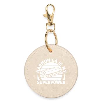 Harmonica Musican Is My Superpower Harmonica - Round Keyring - oyster - Front