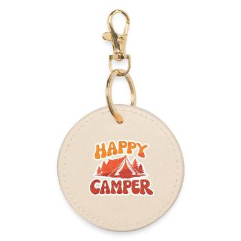 Happy Camper – Tent Motif - Round Keyring - oyster - Front