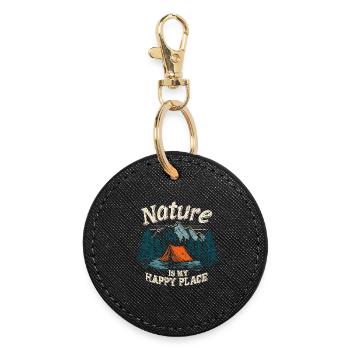 Camping Natur Spruch Nature Is My Happy Place Camp - Runder Schlüsselanhänger - Schwarz - Vorne