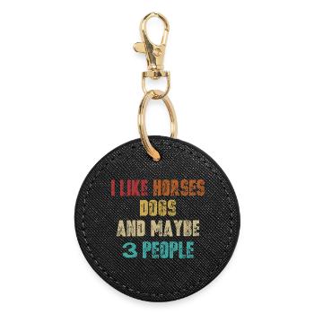 J’aime les chevaux, les chiens, 3 personnes - Porte-clés rond - noir - Devant