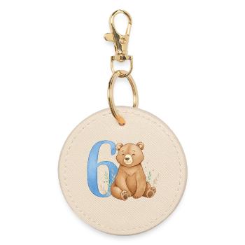 Watercolor Bear with Number 6 - Round Keyring - oyster - Front