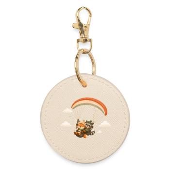 Tandem Flight Fox Raccoon Cartoon - Round Keyring - oyster - Front