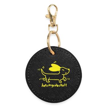 Yellow dog dappled in - Round Keyring - black - Front