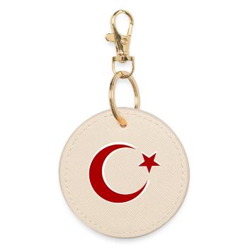 Red Moon Star Motif Turkey - Round Keyring - oyster - Front