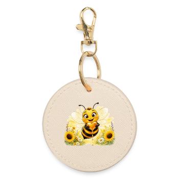 bee honey beekeeper honeycomb flowers meadow insect - Round Keyring - oyster - Front