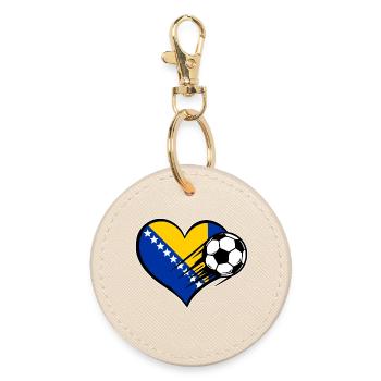 Bosnien Flagge Fußball mit Herz - Runder Schlüsselanhänger - Auster - Vorne