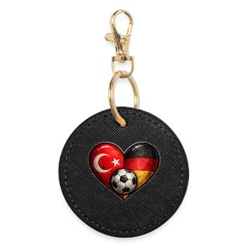 Germany Turkey Heart Football - Round Keyring - black - Front