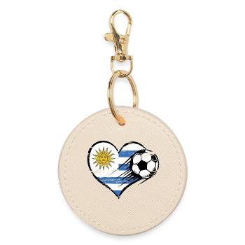 Uruguay Flagge Fußball mit Herz used - Runder Schlüsselanhänger - Auster - Vorne