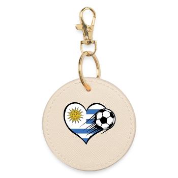 Uruguay Flagge Fußball mit Herz - Runder Schlüsselanhänger - Auster - Vorne