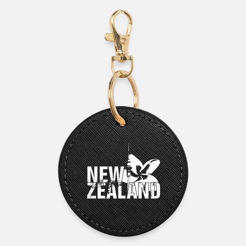 New Zealand - Round Keyring - black