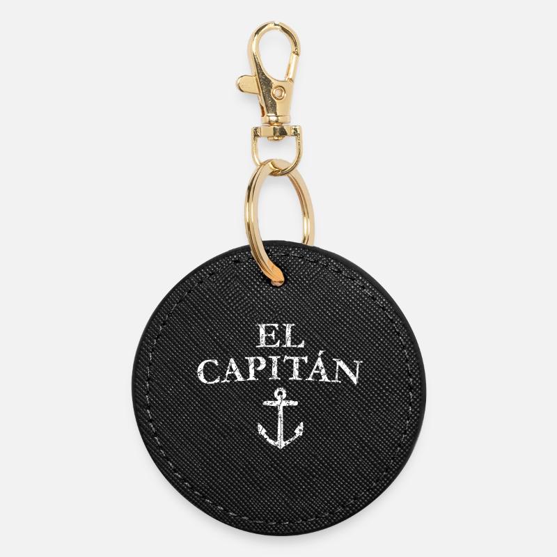 El Capitan Anchor (Vintage White) Captain Sailing - Round Keyring - black