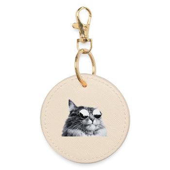 Chat gris avec lunettes de soleil Portrait - Porte-clés rond - huître - Devant