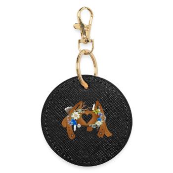 Decorated crossbar with lederhosen suspenders - Round Keyring - black - Front